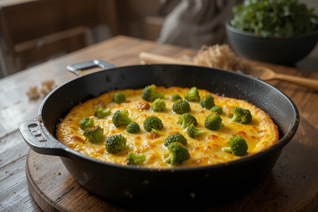 Omelete de forno com queijo e brócolis